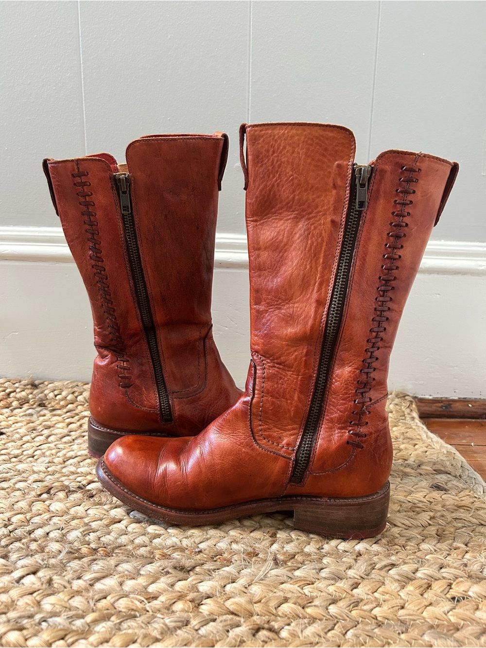 Bed-Stu Latifah Leather Mid-Calf Boot in Cognac